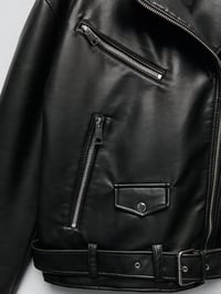 Image 3 of Women Loose Motorcycle Biker Black Pu Faux Leather Jacket with Belt Spring Autumn Female