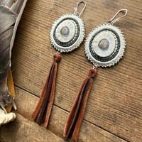 Image 2 of Antler Slice Earrings with Fringe (darker center)