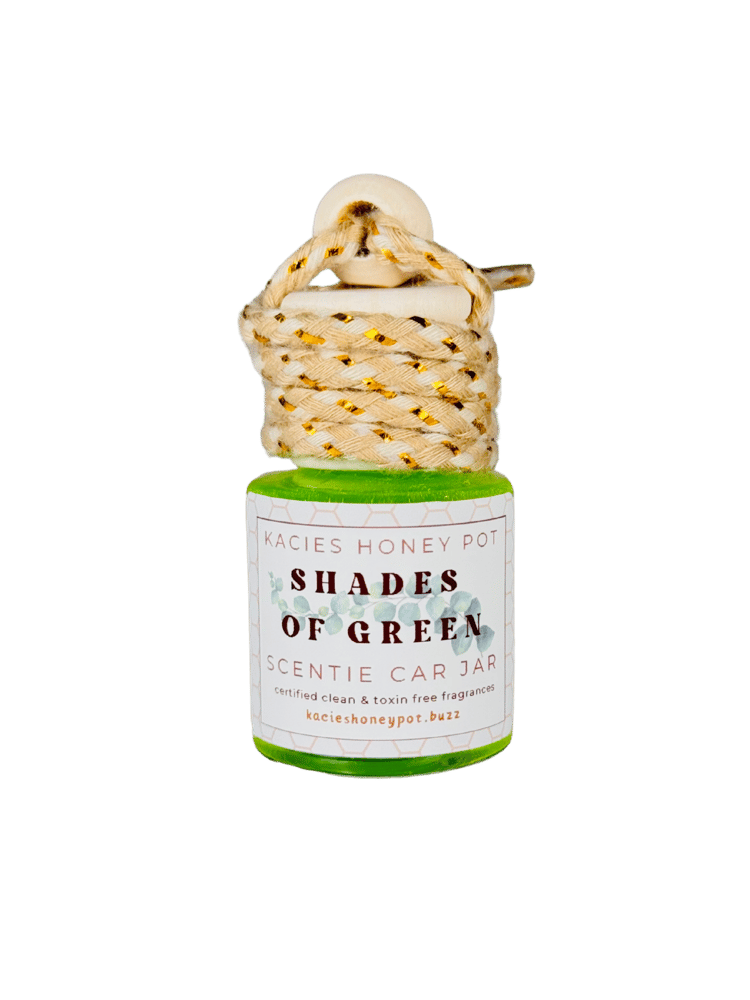 Image of shades of green scentie car jar
