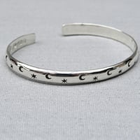 Image 5 of Handmade Star And Moon Chunky Rounded Sterling Silver Cuff Bracelet