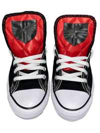 BLACK LEATHER SHIELD RED QUILTED CHUCKS