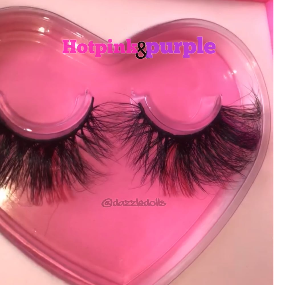 Image of Hotpink & purple coloured lashes love heart box