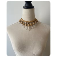 Image 1 of The Empress Necklace - Clear Quartz Crystals and Golden Deerskin Leather