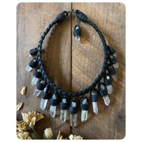 Image 3 of The Empress Necklace - Small Clear Quartz Crystals and Black Leather