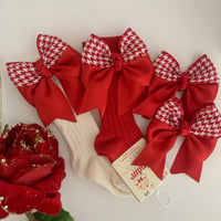 Image 2 of Red houndstooth socks and bows 