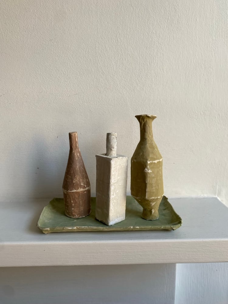 3 Vessels on a long green tray Image 2