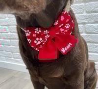 Image 8 of Personalised Valentine Dog Bow - Handmade Red or Navy Bow with Paw Prints and Hearts Design