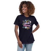 Image 2 of Women's Relaxed T-Shirt, Super Nurse Flower Power Tee