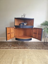 Image 8 of Large Mid Century Luxury Sideboard Nathan | Curved Teak Sideboard Blue | 4 Walnut Drawers 