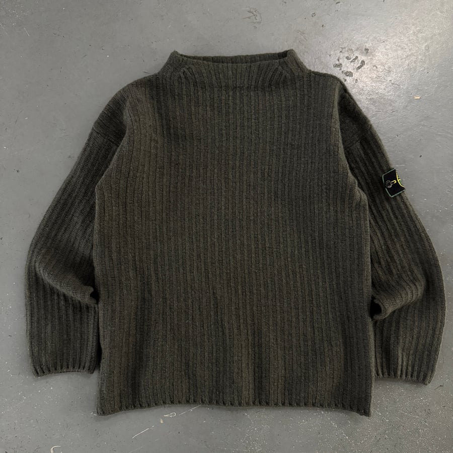 Image of 1990s Stone Island mock neck fisherman knit, size small