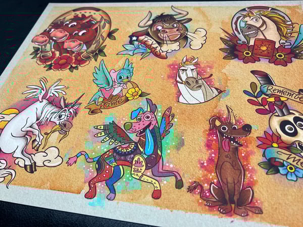 Image of Disney Inspired Traditional Tattoo Flash Sheet: D13 11x14