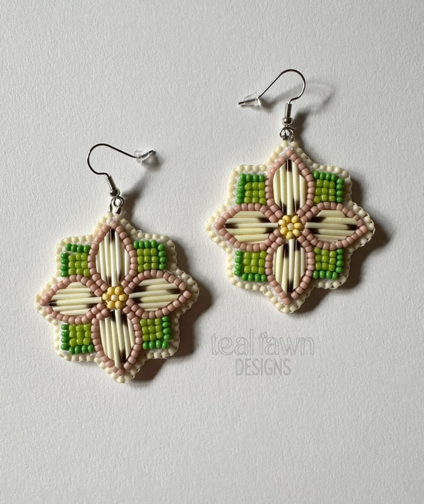 Image of Pastel floral Porcupine quill earrings 
