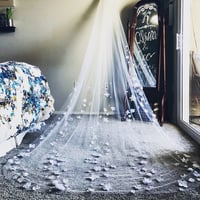 Image 3 of Custom Trailing White Flower Wedding Veil