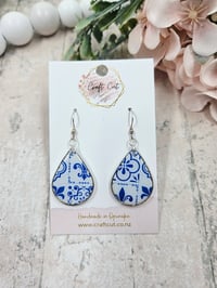 Silver Teardrop Tile Polymer Clay Earrings
