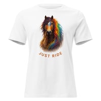 Image 4 of Just Ride Horse Lover Women’s T-Shirt – Colorful Equestrian Graphic Tee