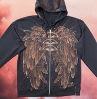Image 3 of “GUARDIAN ANGEL” CUSTOM BLEACH PAINTED ZIP UP HOODIE LARGE