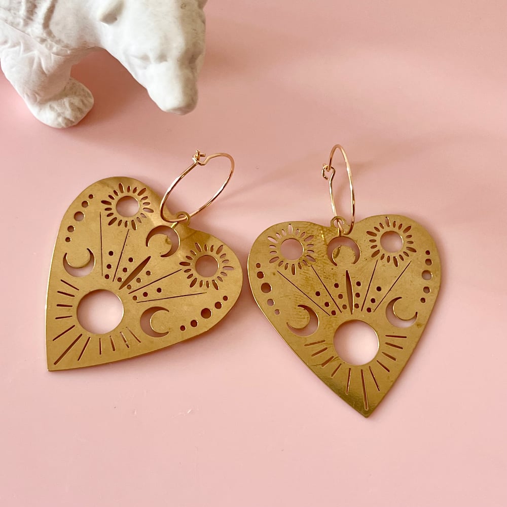 Image of Large Brass Heart Statement Earrings