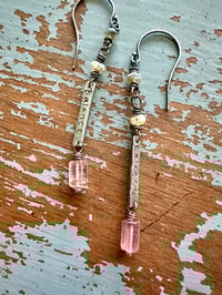Image 7 of Balance charm earrings with opals and pink tourmaline