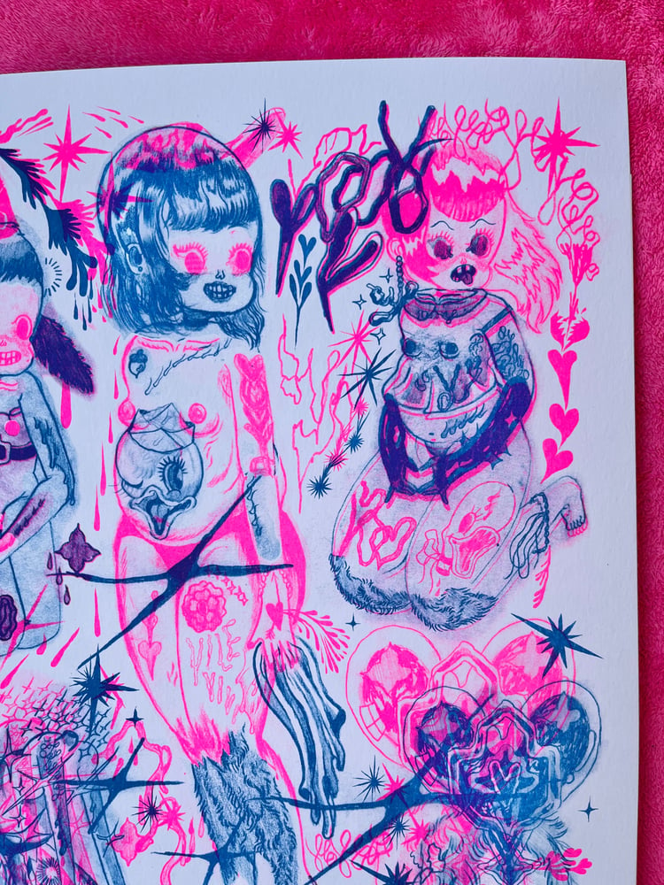 Image of “Drippy Angels” Large Risograph print 