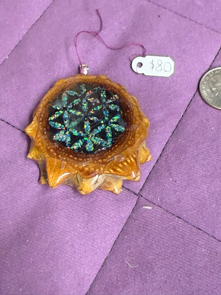 Image of Crushed Opal and Shungite Flower of Life Pinecone Charm | PNW Handcrafted Art | #126