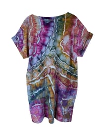 Image 3 of L 100% Cotton Short T-Shirt Dress with Pockets in Earthy Bright Geode Ice Dye