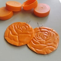 Image 2 of Upcycled Orange Rose Bloom Earrings