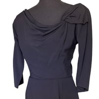 Image 2 of Vintage 1950s Dorothy O’Hara Black Draped Twist Collar Cocktail Sheath Dress Rare- Women’s Small