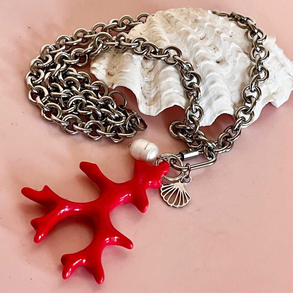 Image of Big Chunky Coral Necklace - Stainless Steel