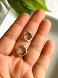 Image 2 of Small Sterling Silver Quartz Hoops 