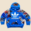 REWORKED ADIDAS BATIK PATCHWORK BLUE HOODIE SIZE L / XL