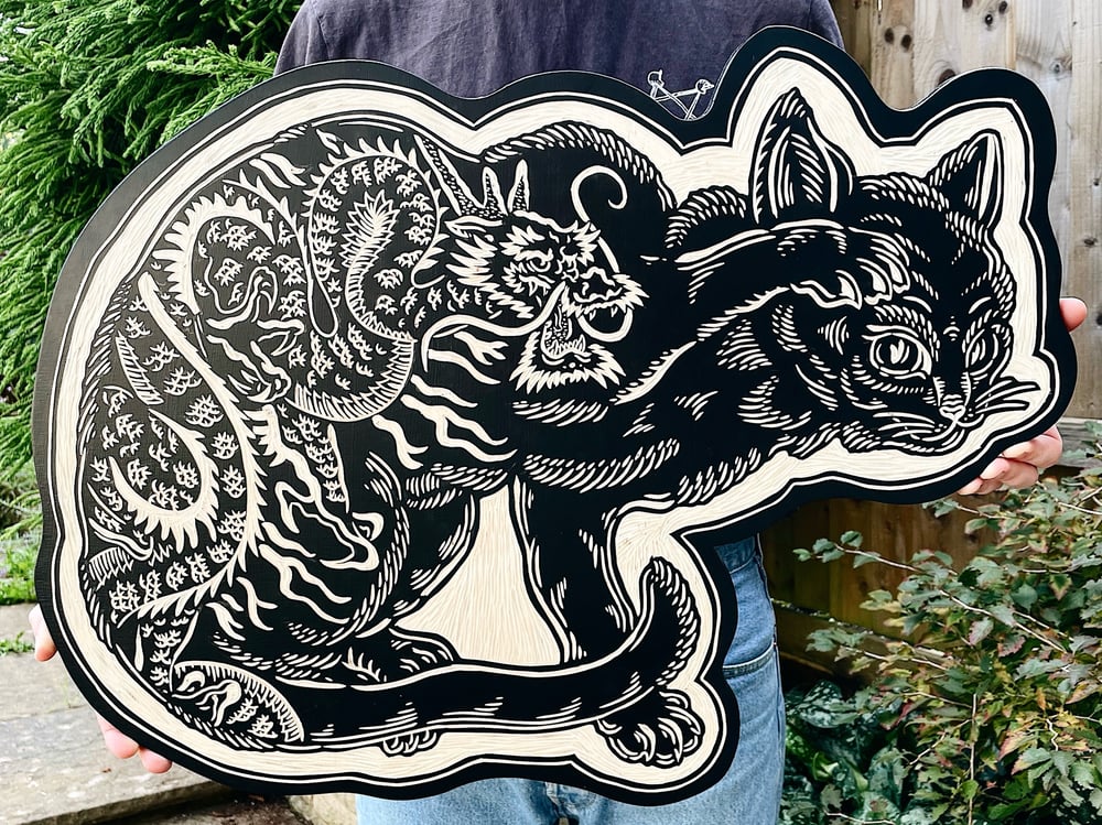 Image of Tattooed Cat Woodcut 