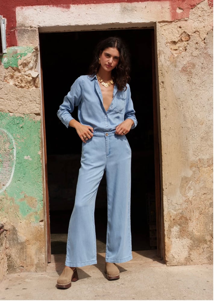 Image of Pantalon LAURA Denim Bleu Clair