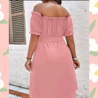 Image 1 of Off The Shoulder Puff Sleeve Belted Dress 