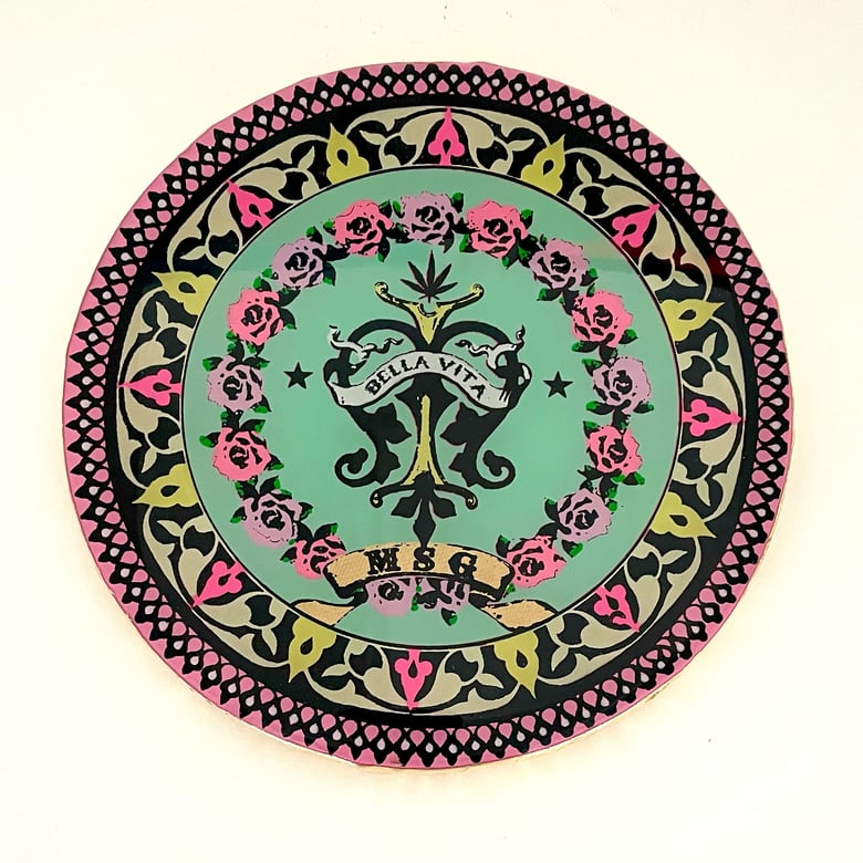 Image of Bella Vita Plate Aqua Mint/ Pink 