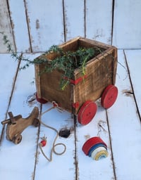 Image 1 of Wooden rustic  cart trolley brown natural +red