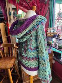 Image 3 of BLUEBELL - Hooded short top jumper M/L - flared bell sleeve - handmade crochet - one of a kind