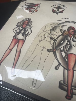 Image of Original 1950’s “Painless Nell” Bowen “Sailor Pinup” Acetate Stencil with 11x14 print.