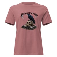 Image 2 of Between Worlds Raven Women's Shirt – Gothic Crow Skull Graphic Tee | Dark Raven Artwork