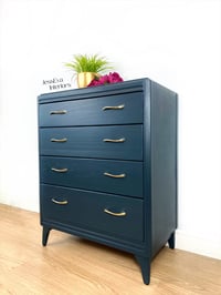 Image 2 of Vintage Lebus CHEST OF DRAWERS painted in navy with green undertone.