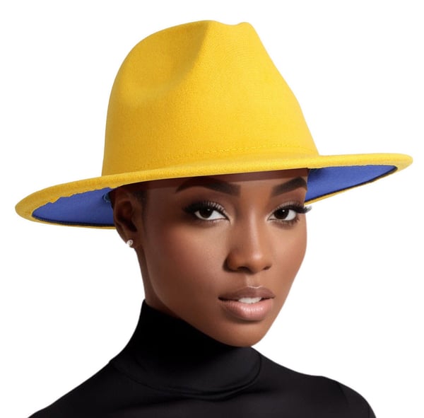 Image of Fedora Yellow Blue Two Tone Wide Brim Hat Women