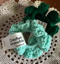 Image 2 of Two Crochet Scrunchies - Teal and Dark Green