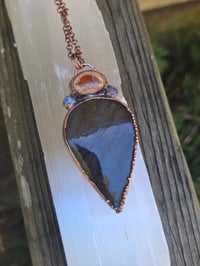 Image 2 of Electroformed purple labradorite, moonstone and fire opal necklace