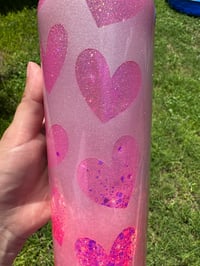 Image 2 of Pink Glittered Heart Tumbler 20oz Skinny 