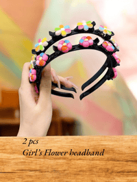 Image 7 of 2 pcs Girl’s Colorful Braided Flower Headband