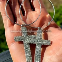 Image 3 of NEW* Rhinestone Cross & Hoop Earrings