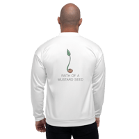 Image 1 of  MamaFe Black Font Logo with Plant on Back. Unisex Bomber Jacket