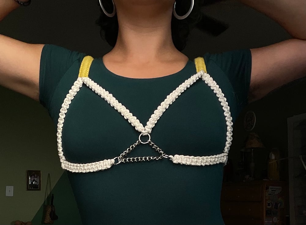 Image of macramé harness bra