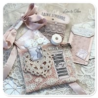 Image 2 of petite vintage french lace sewing pouch and vintage sewing notions