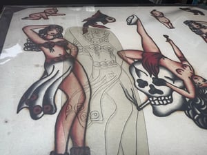 Image of Original 1950’s “Painless Nell” Bowen “Dancer Pinup” Acetate Stencil with 11x14 print.