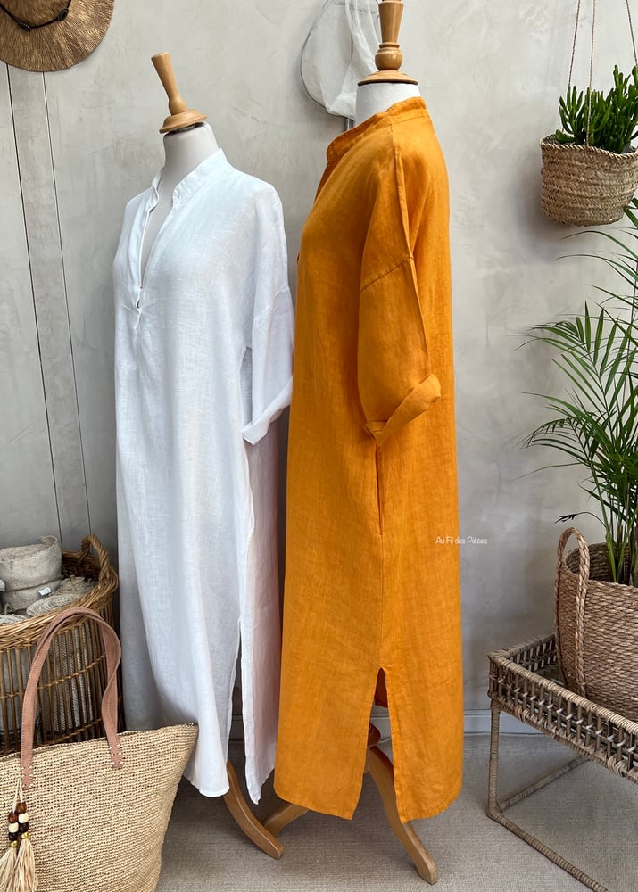 Image of Robe Tunique En Lin Cybèle Tangerine 